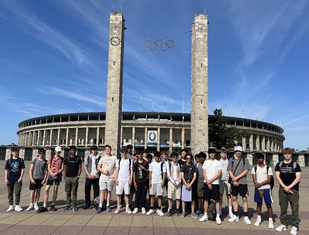 students at a stadium