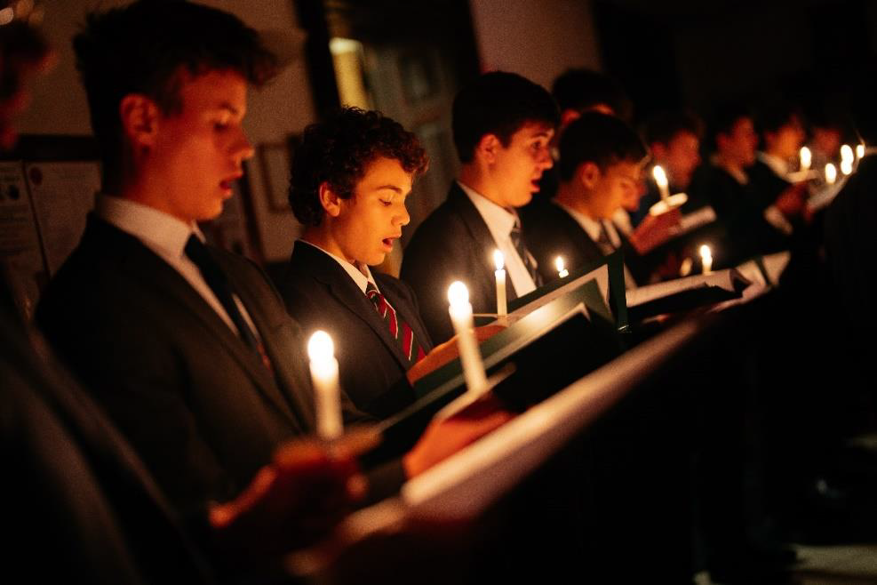 students reading in church