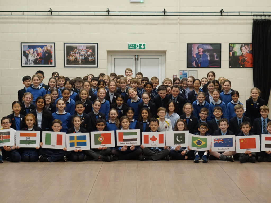 students holding flags